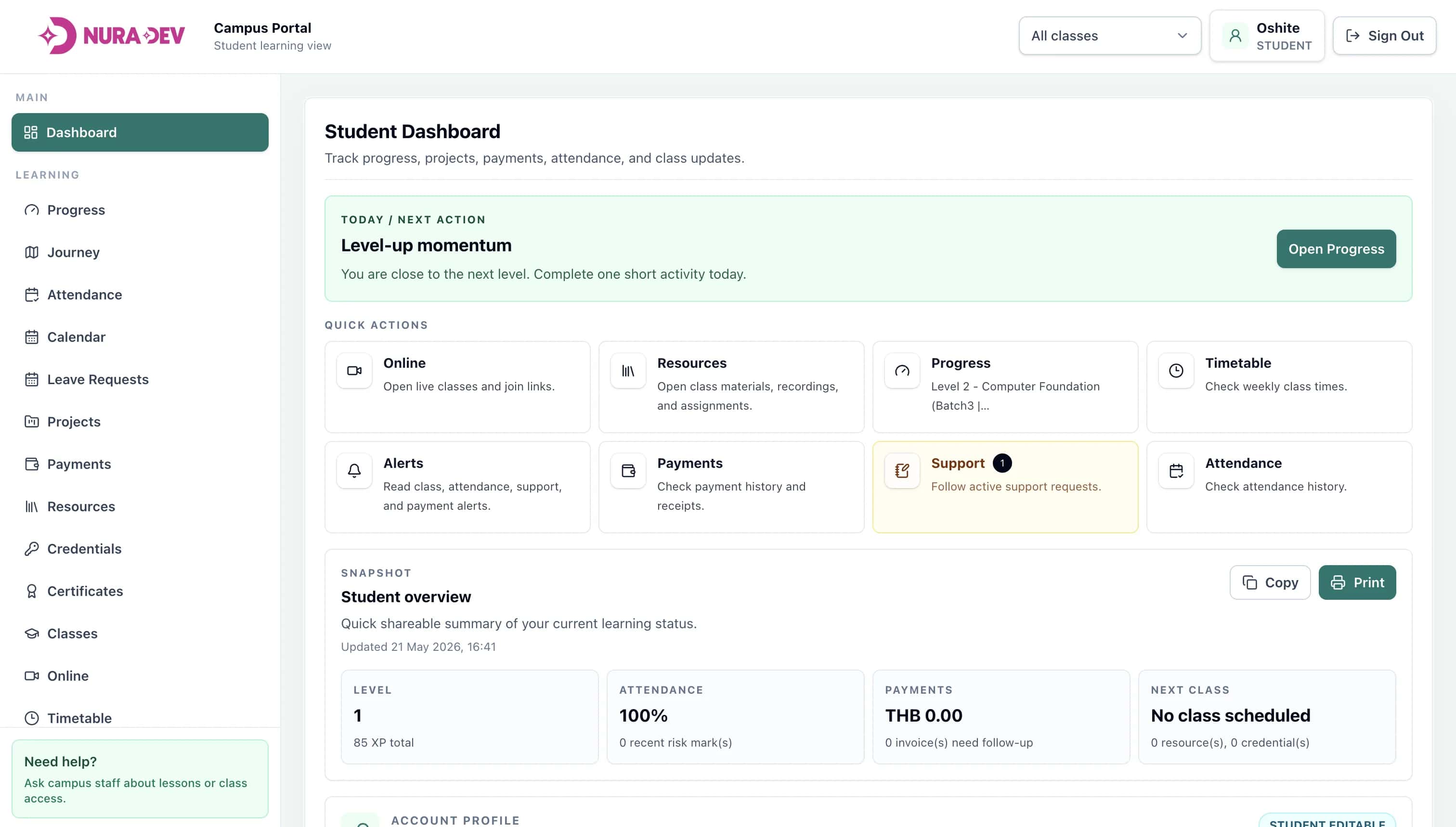 Admin dashboard screen
