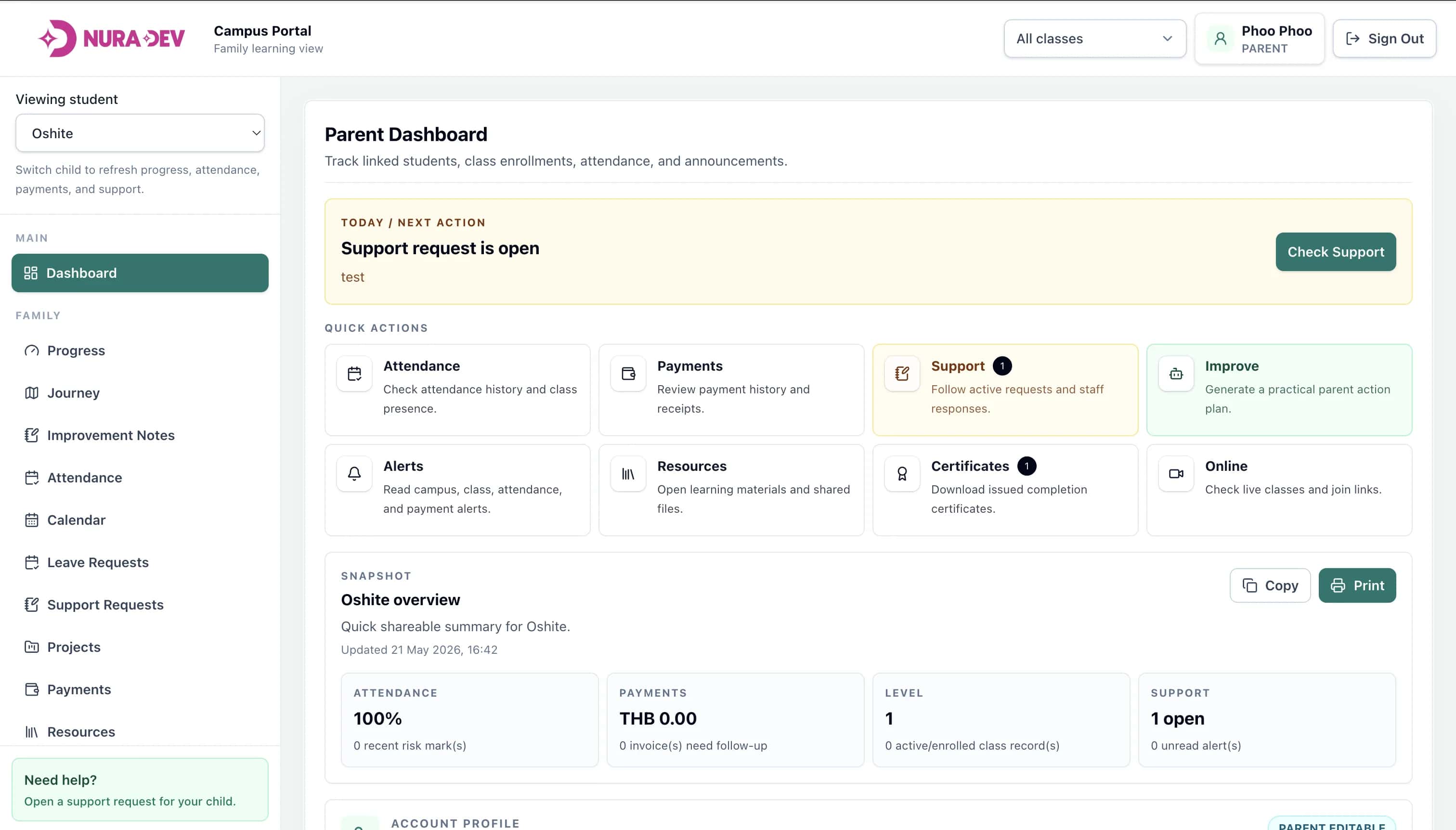 Automation action dashboard