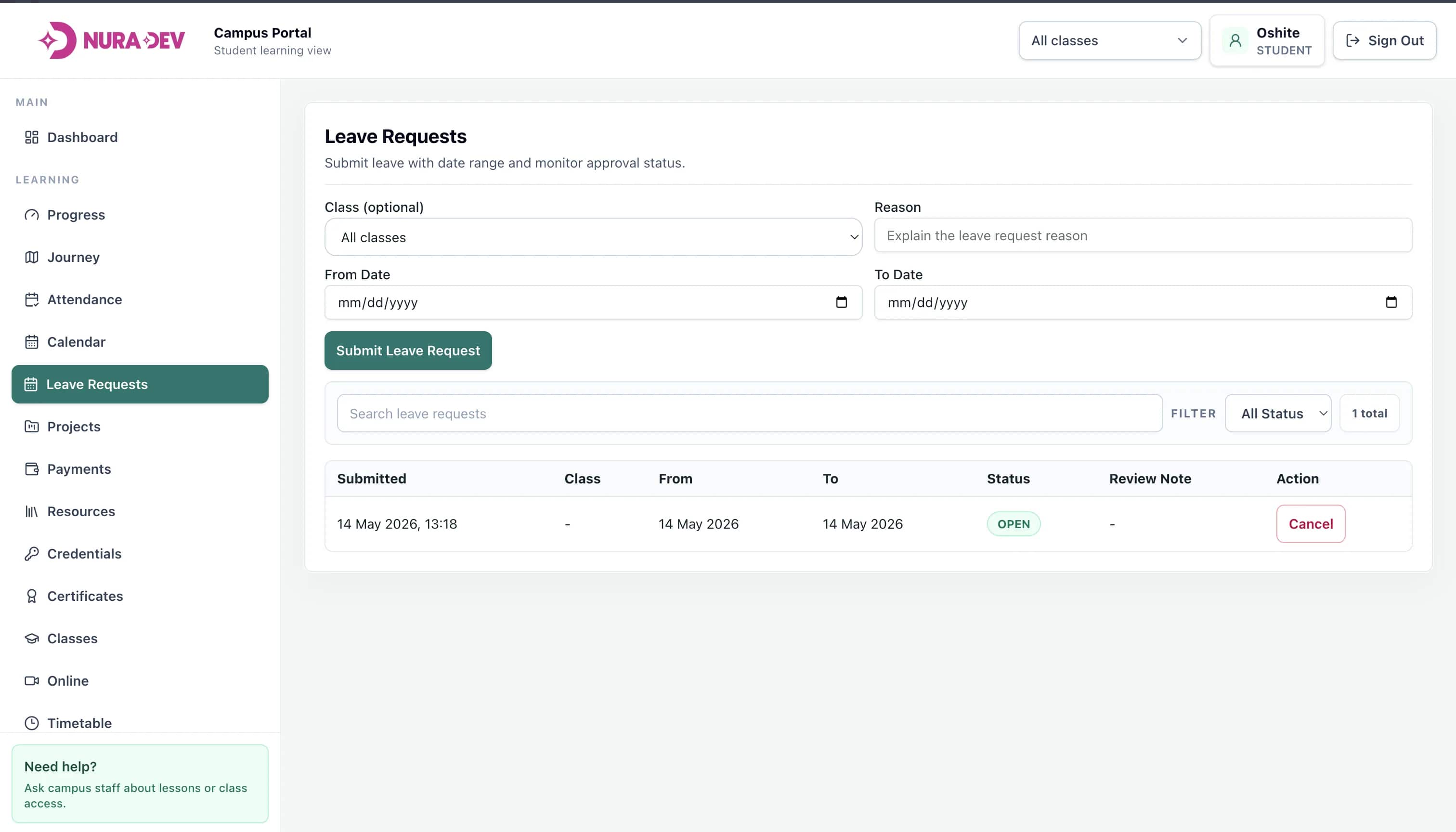 Nura Dev Admin Teacher Portal web product screen 3