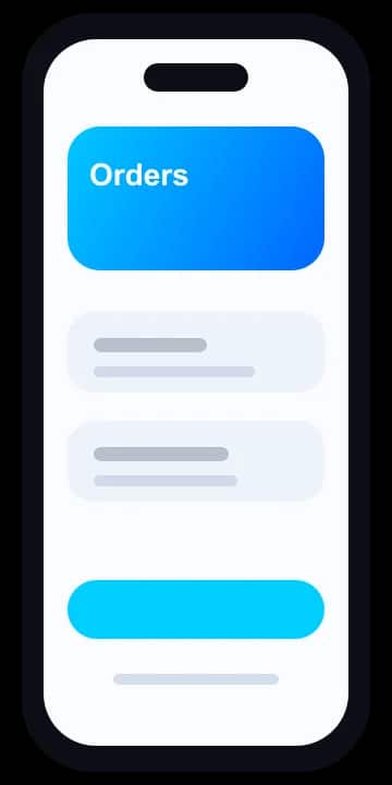 Mobile app order flow phone screen