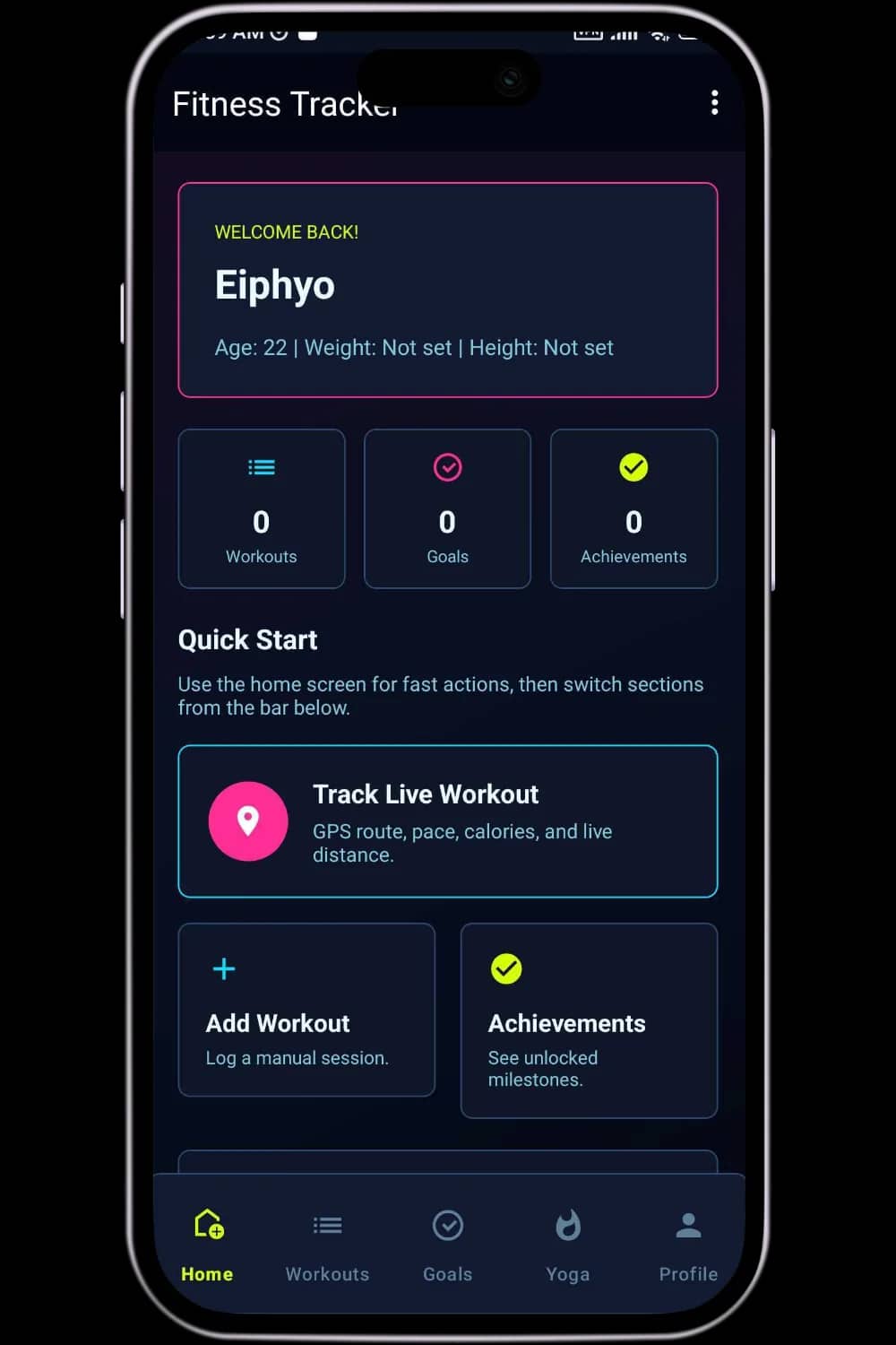 Fitness Tracker mobile product screen 1